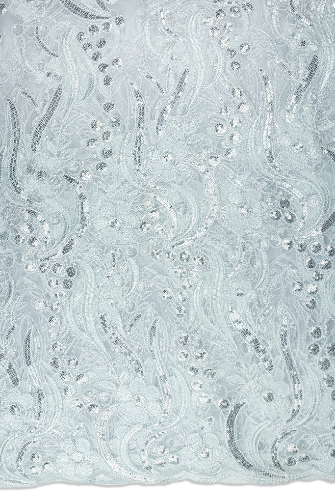 SQL079-WSL - Sequined French Net Lace - White & Silver