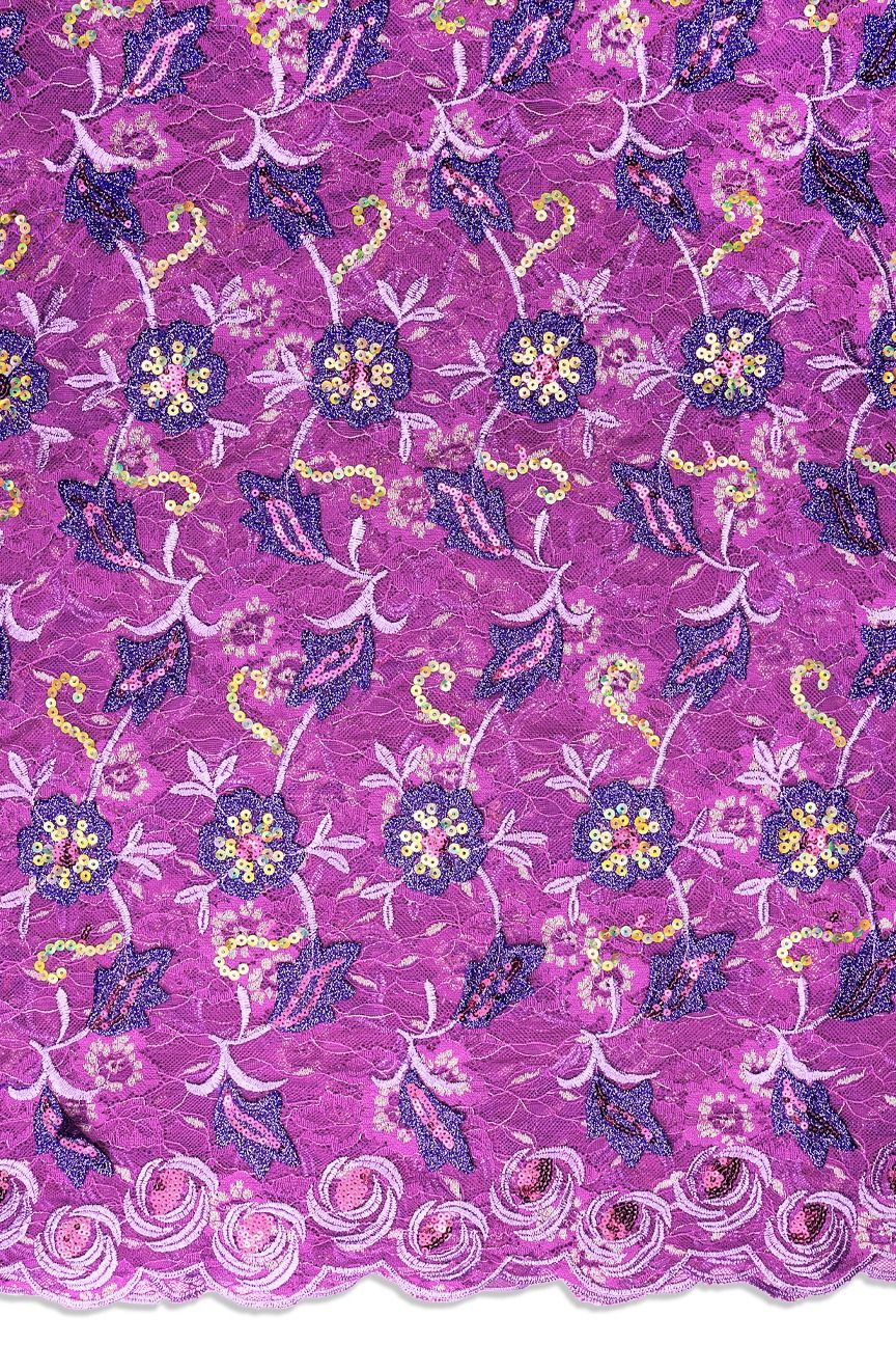 SQL080-MUL - Sequined Net Lace with Appliqué - Mulberry, Purple & Lilac