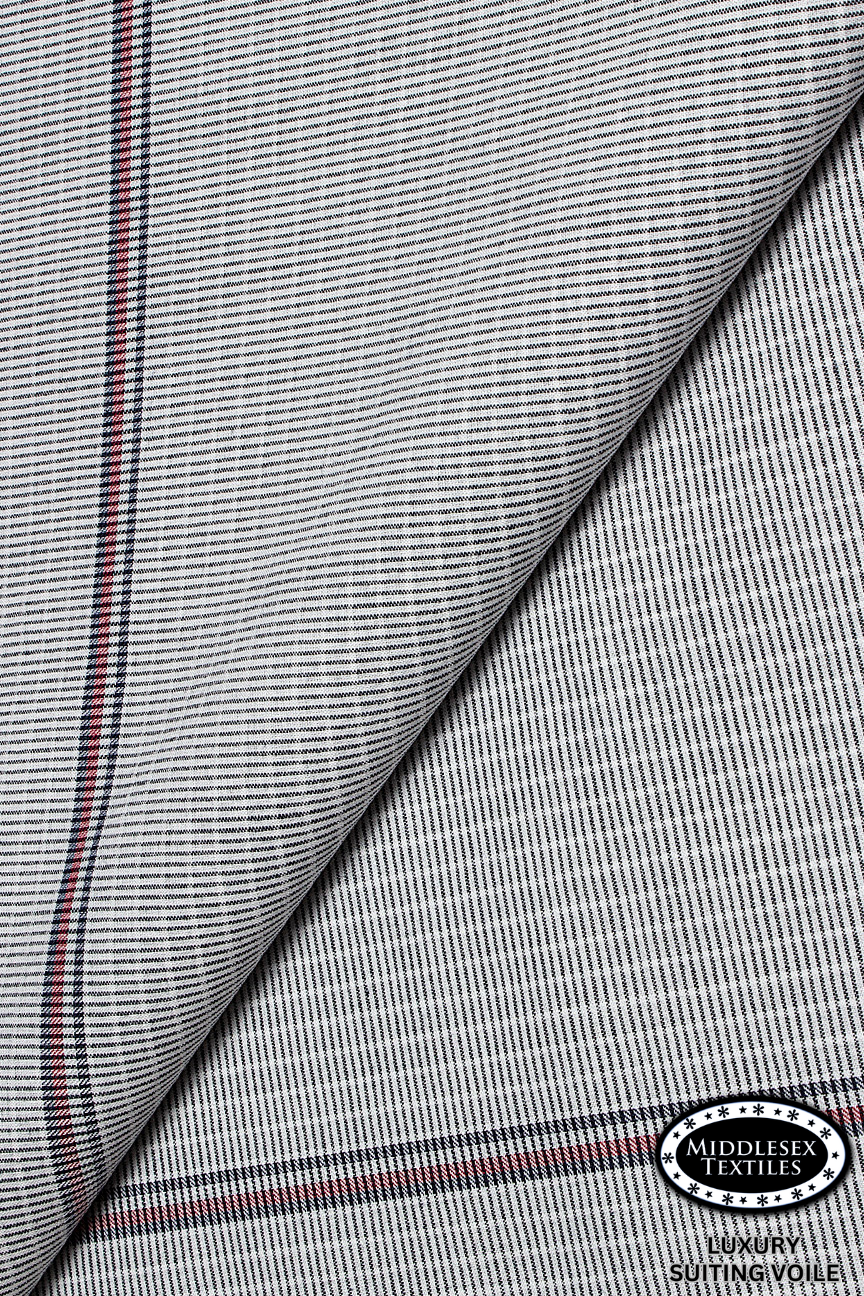 STV060-LGY - Middlesex Luxury Suiting Voile - Light Grey, Striped One Edge (5 yards)