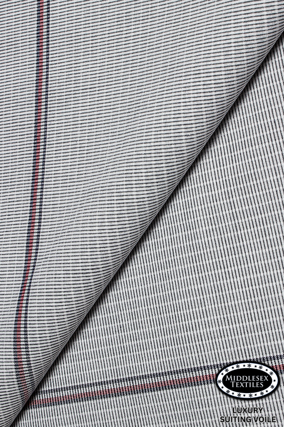 STV060-LGY - Middlesex Luxury Suiting Voile - Light Grey, Striped One Edge (5 yards)