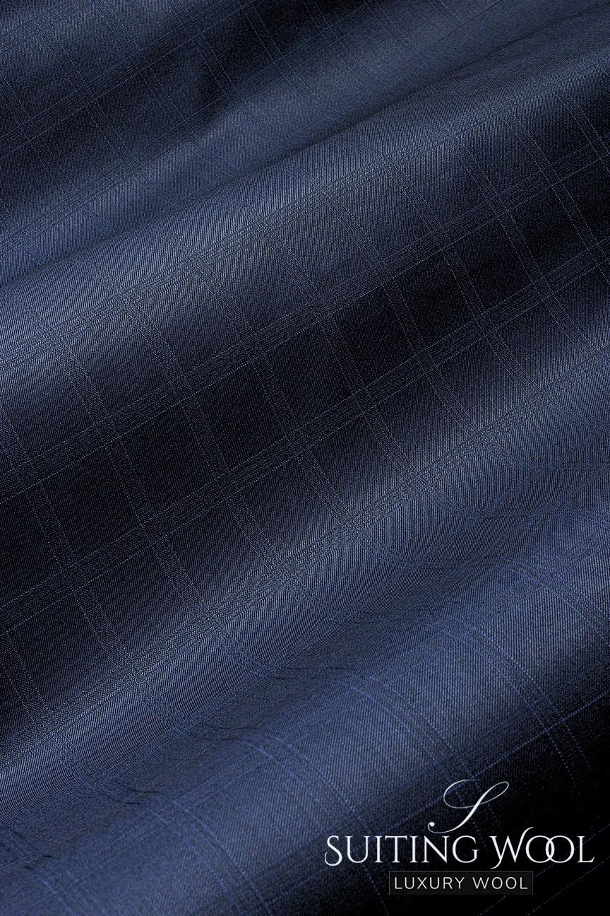 SWL004-NVB - Superfine Suiting Wool - Navy Blue Plaid (5 yards)
