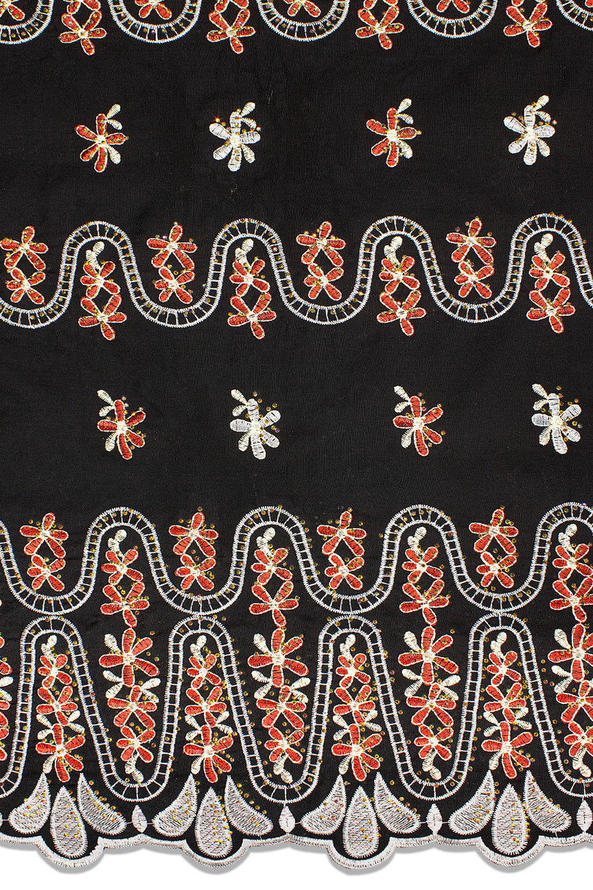 IRE630-BLK- Voile Lace - Black, White & Orange