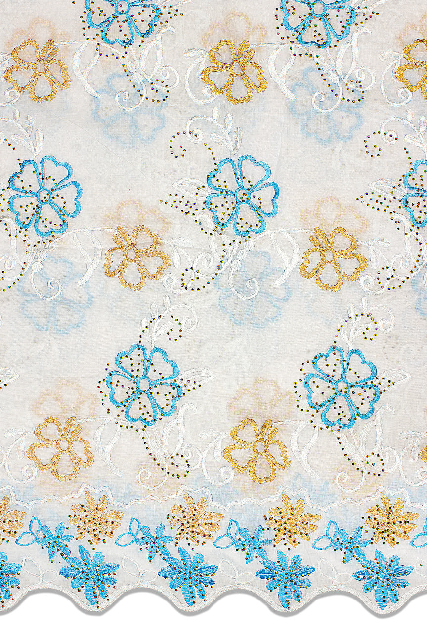 IRE631-WHG- Voile Lace - White, Gold & Blue