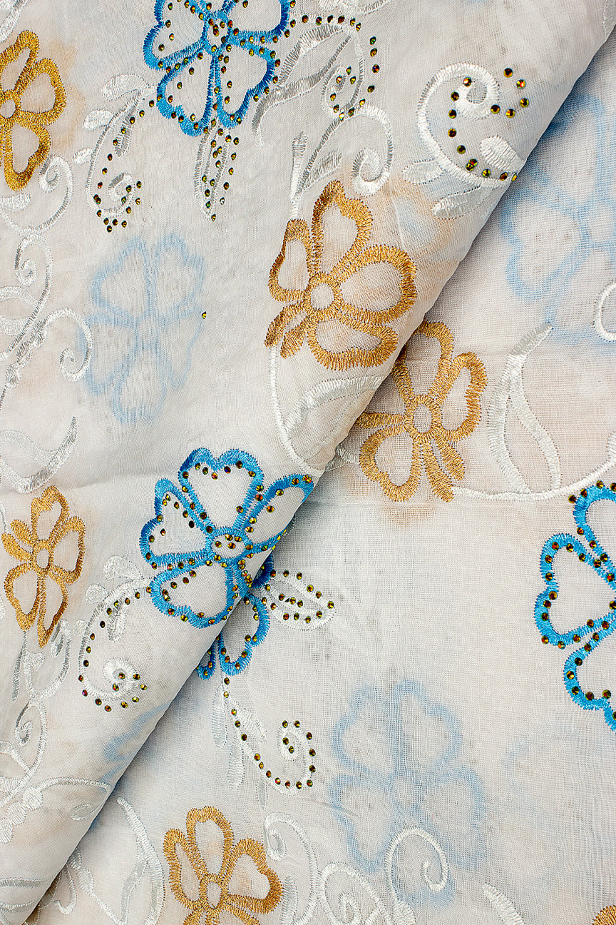 IRE631-WHG- Voile Lace - White, Gold & Blue