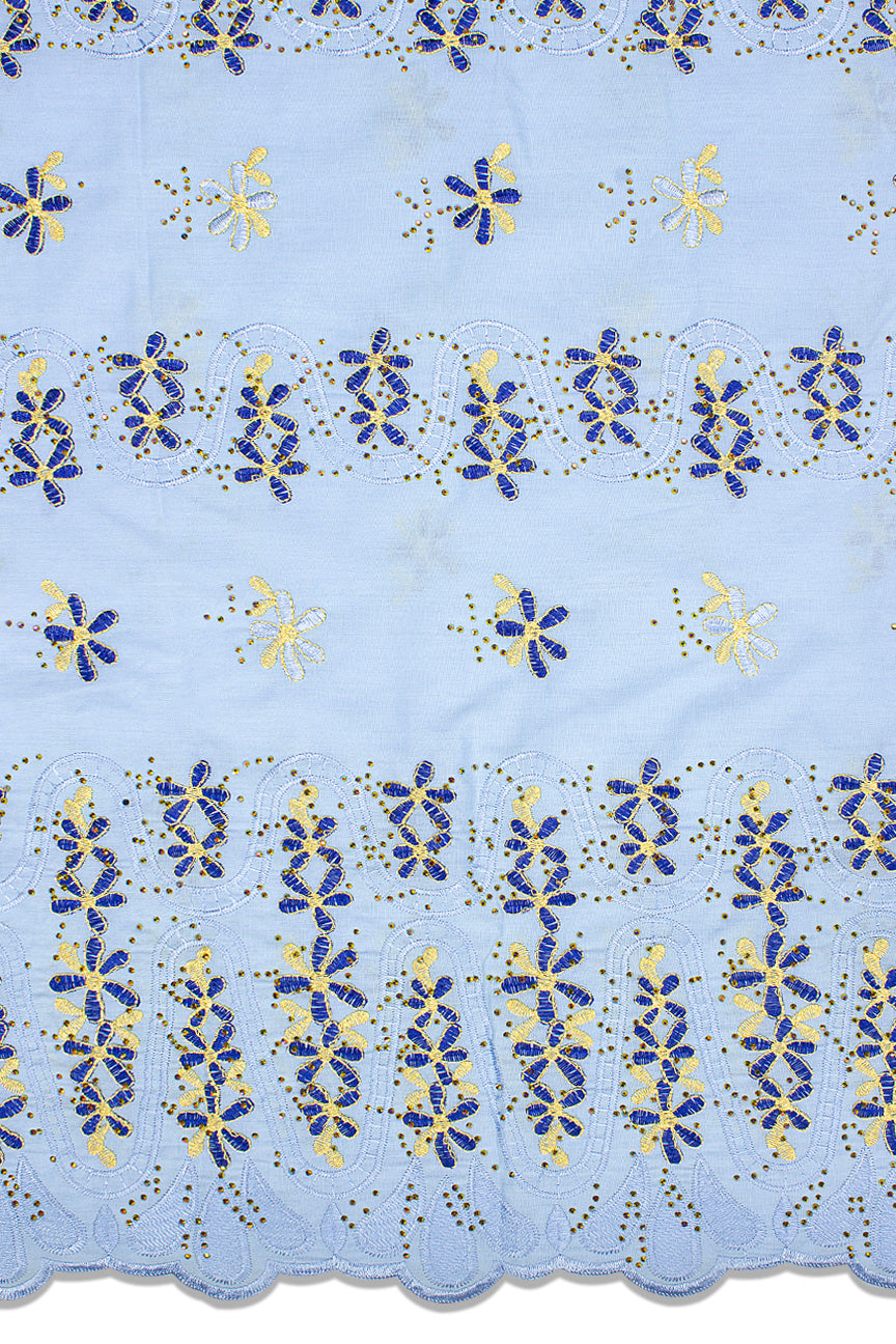 IRE630-BLU- Voile Lace - Sky Blue, Royal Blue & Gold