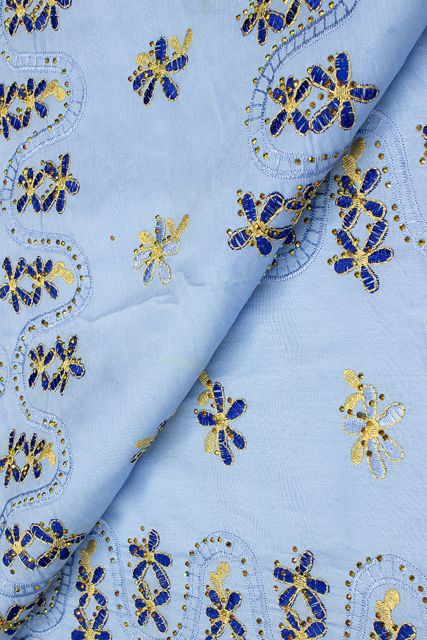 IRE630-BLU- Voile Lace - Sky Blue, Royal Blue & Gold