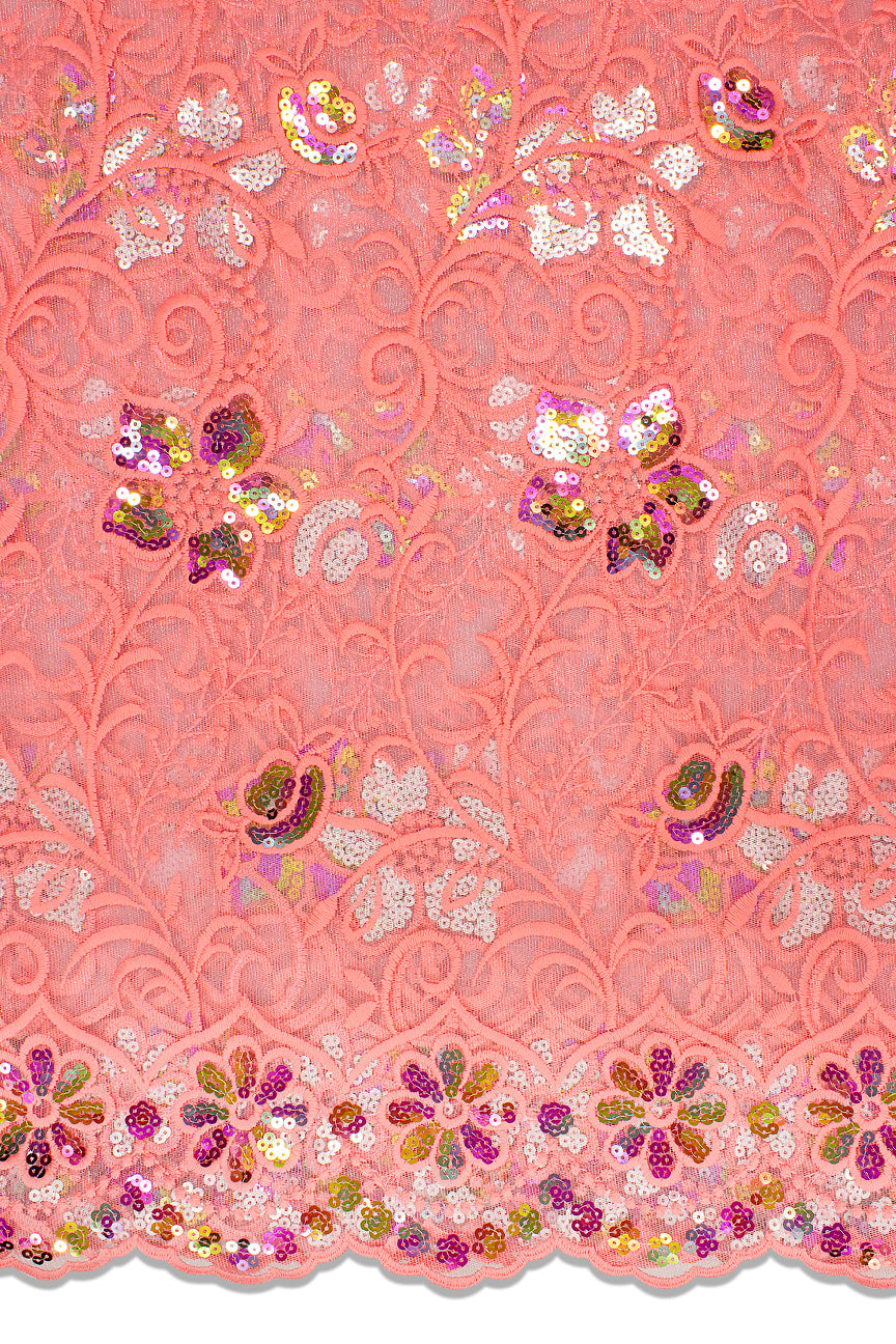 SQL058-PNK- Sequined French Lace - Coral Pink