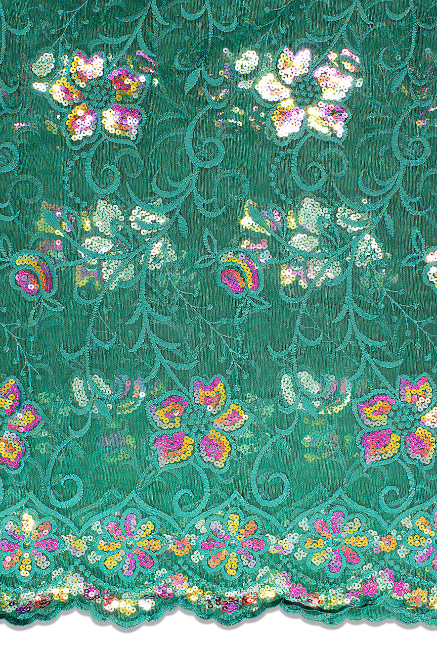 SQL058-DMI- Sequined French Lace - Deep Mint