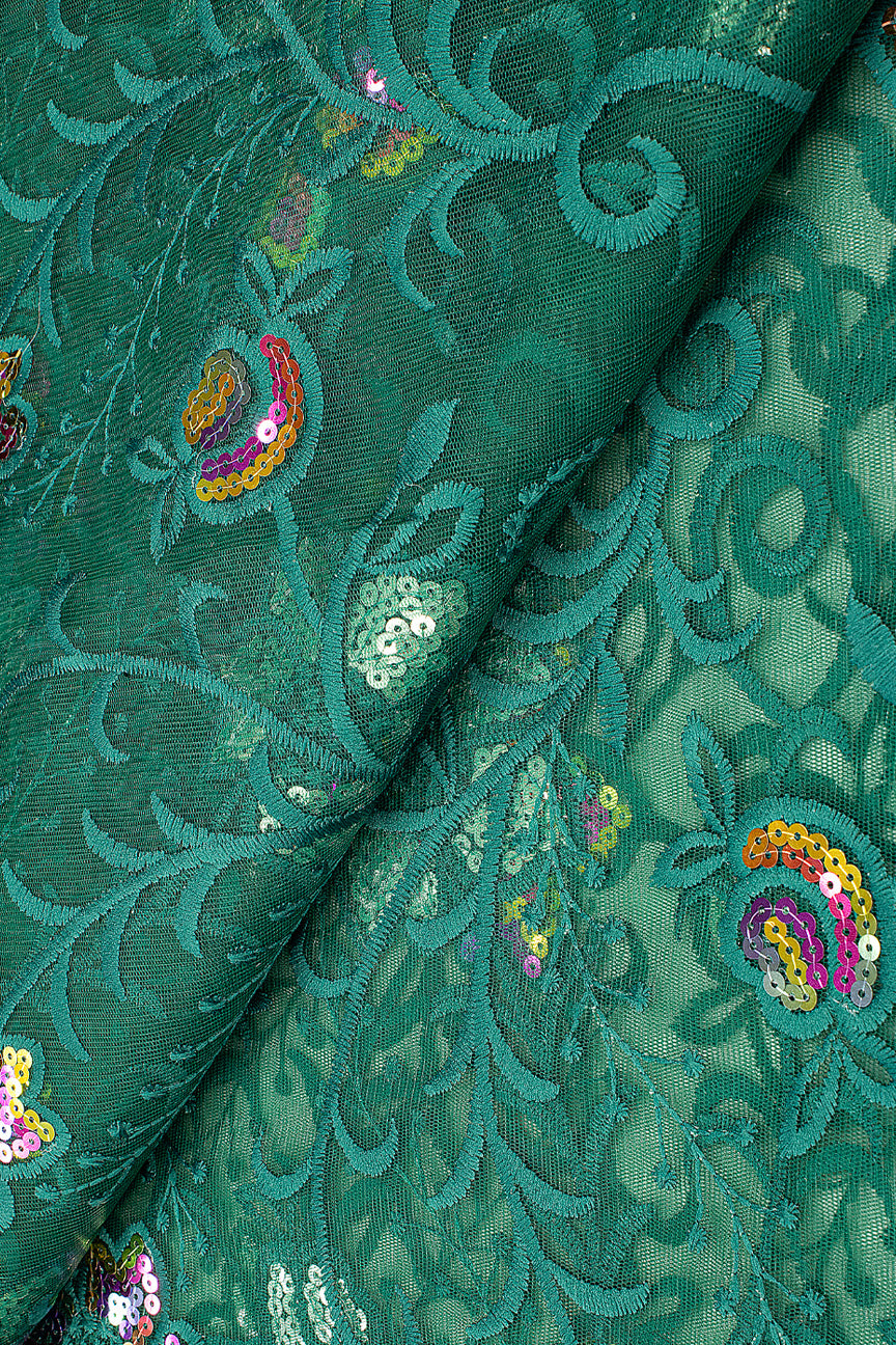 SQL058-DMI- Sequined French Lace - Deep Mint