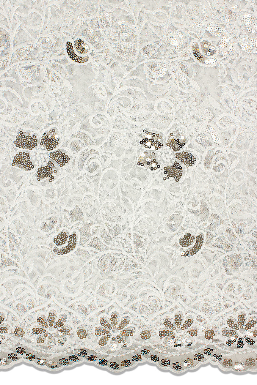 SQL058-WHI- Sequined French Lace - White