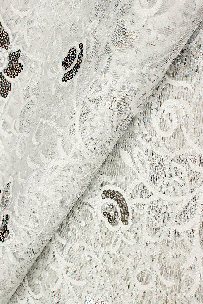 SQL058-WHI- Sequined French Lace - White