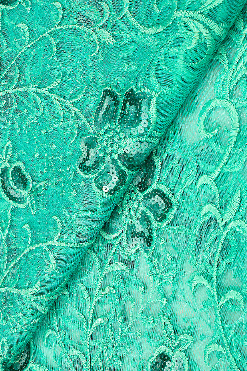 SQL058-MNT- Sequined French Lace - Mint