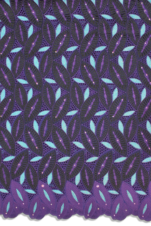 PSL045 - BCG - Premier Swiss Voile Lace - Purple, Black & Sky Blue