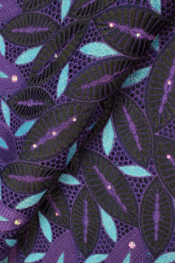 PSL045 - BCG - Premier Swiss Voile Lace - Purple, Black & Sky Blue