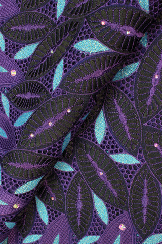 PSL045 - BCG - Premier Swiss Voile Lace - Purple, Black & Sky Blue