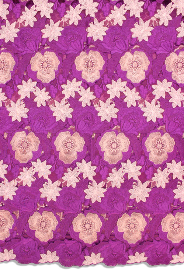 PSL046 - FPC - Double Organza Hand Cut Lace - Fuschia Pink & Cream