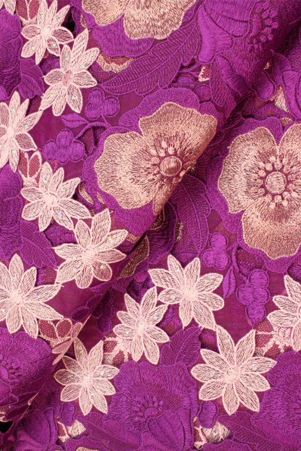 PSL046 - PUR - Double Organza Hand Cut Lace - Purple Orchid