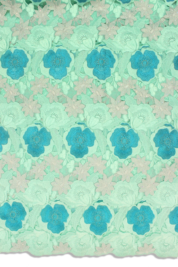 PSL046 - MTQ - Double Organza Hand Cut Lace - Mint & Turquoise