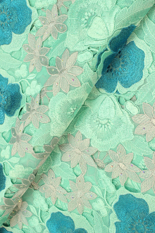 PSL046 - MTB - Double Organza Hand Cut Lace - Mint, Turquoise & Beige