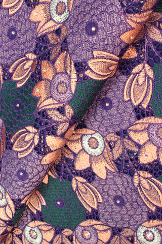 PSL043 - TLB - Premier Swiss Voile Lace - Teal, Lilac & Beige