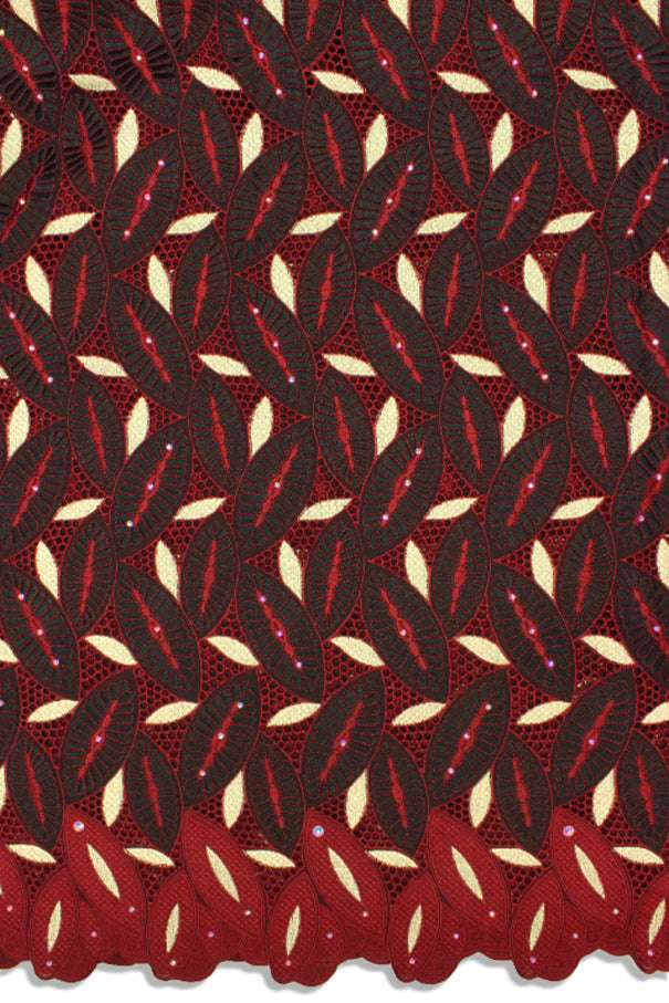 PSL045 - BRG - Premier Swiss Voile Lace - Black, Red & Light Gold