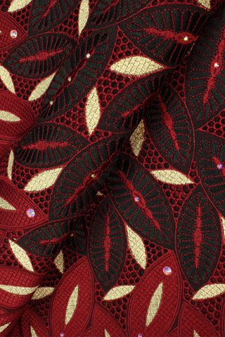 PSL045 - BRG - Premier Swiss Voile Lace - Black, Red & Light Gold