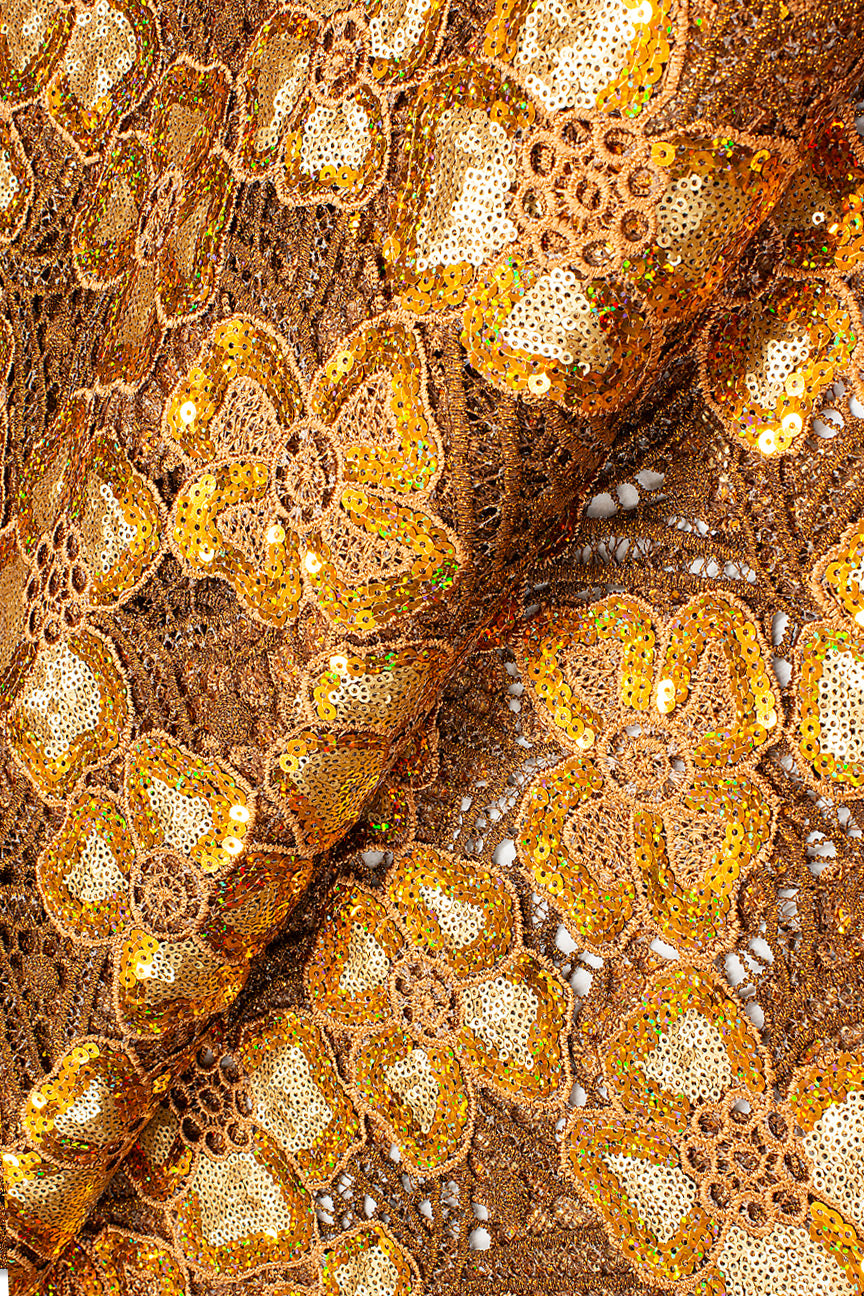 GPR090-BRN - Sequined Guipure Lace - Brown & Gold