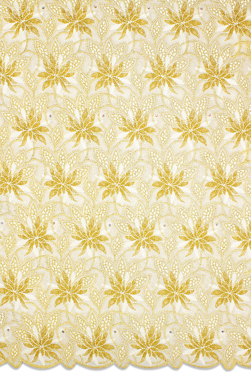 OCL187 -CRM - Big Voile Lace, Made In Austria - Cream & Gold