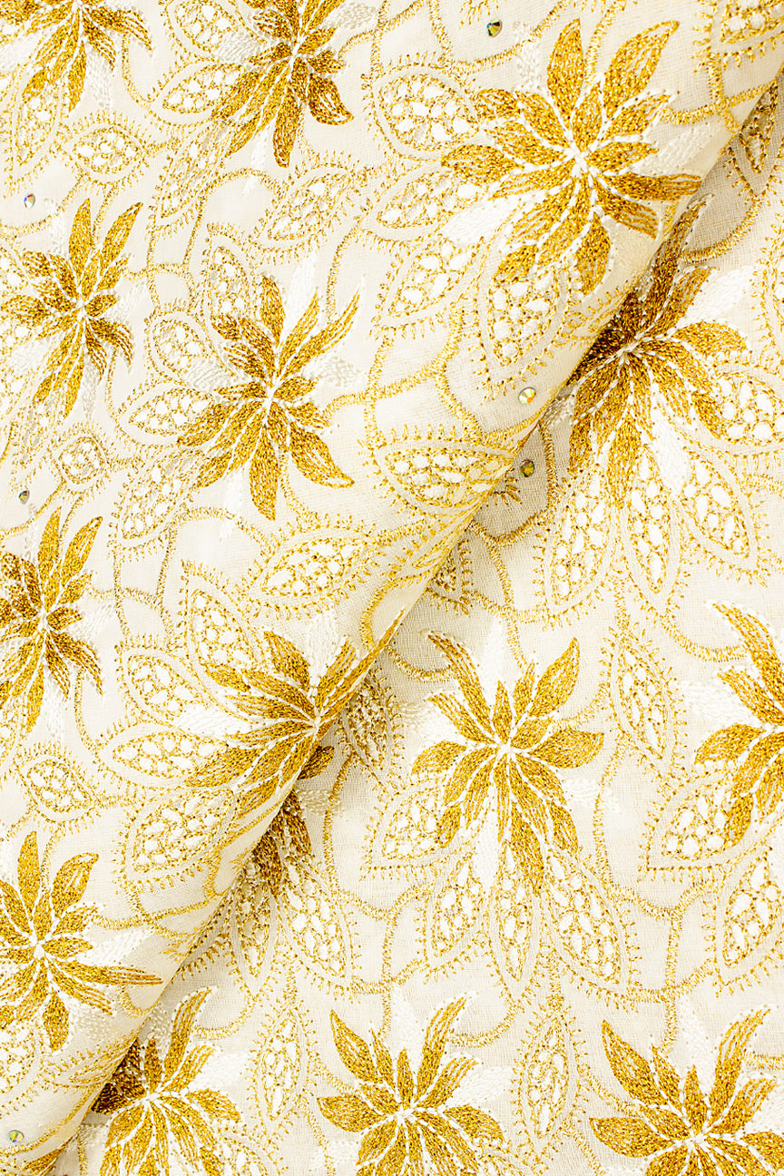 OCL187 -CRM - Big Voile Lace, Made In Austria - Cream & Gold