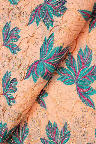 IRE597-PSG - Voile Lace - Peach & Sea Green