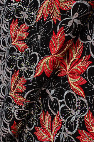 IRE597-BRG - Voile Lace - Black, Red & Gold