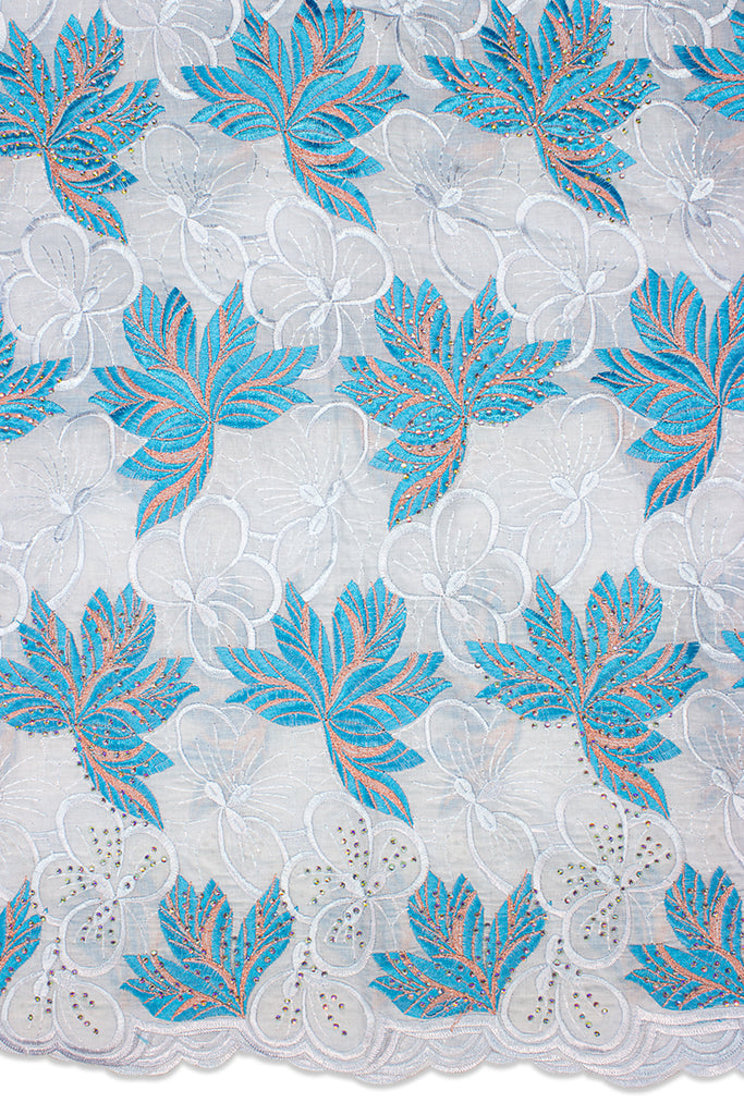 IRE597-WTT - Voile Lace - White & Turquoise