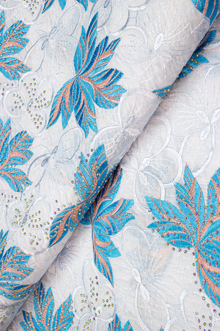 IRE597-WTT - Voile Lace - White & Turquoise
