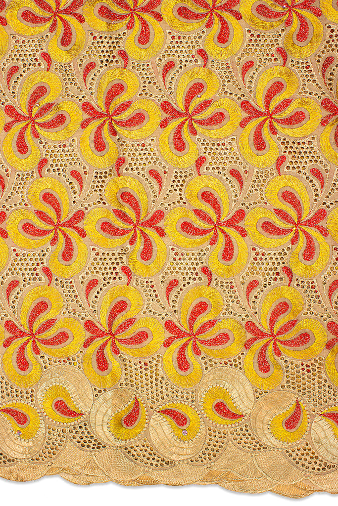 IRE598-BRG - Voile Lace - Beige, Red & Gold