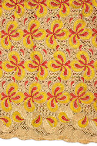 IRE598-BRG - Voile Lace - Beige, Red & Gold