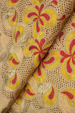 IRE598-BRG - Voile Lace - Beige, Red & Gold