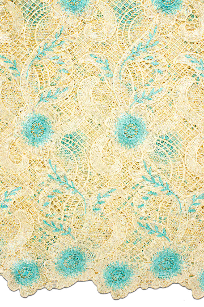 GPR092-CRMT - Guipure Lace - Cream & Teal