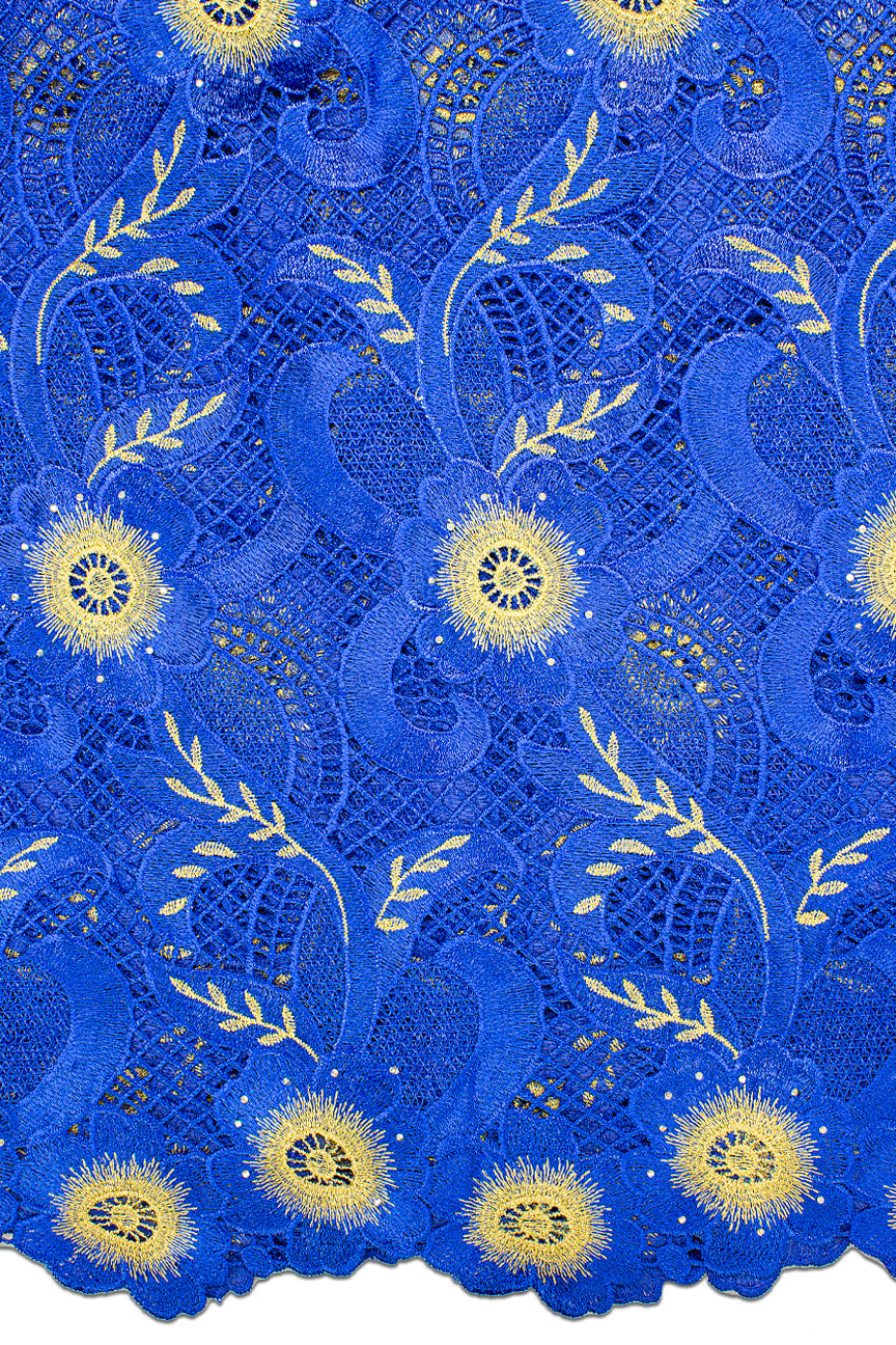 GPR092-BLU - Guipure Lace - Royal Blue & Gold
