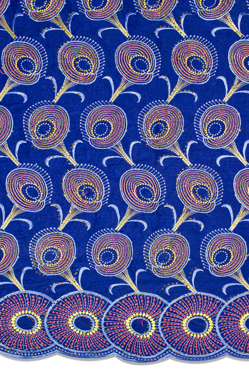 IRE632-RBL- Voile Lace - Royal Blue, Light Gold & Pink