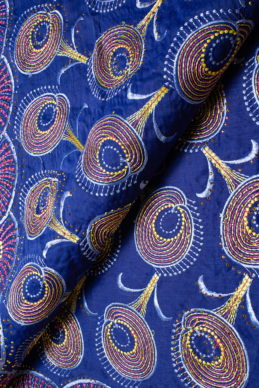 IRE632-RBL- Voile Lace - Royal Blue, Light Gold & Pink