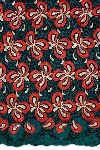 IRE598-BRG - Voile Lace - Bottle Green, Red & Gold