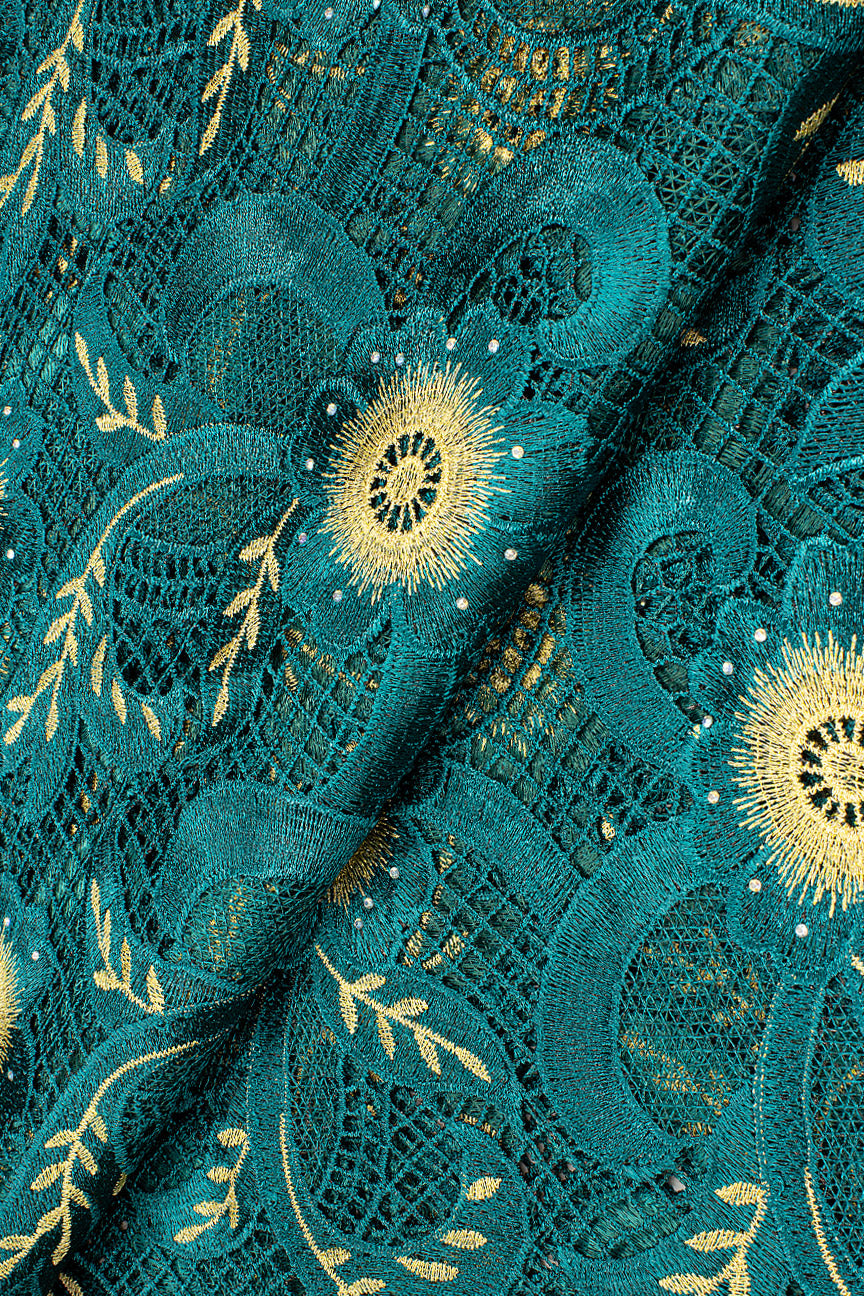 GPR092-TEA - Guipure Lace - Teal & Gold