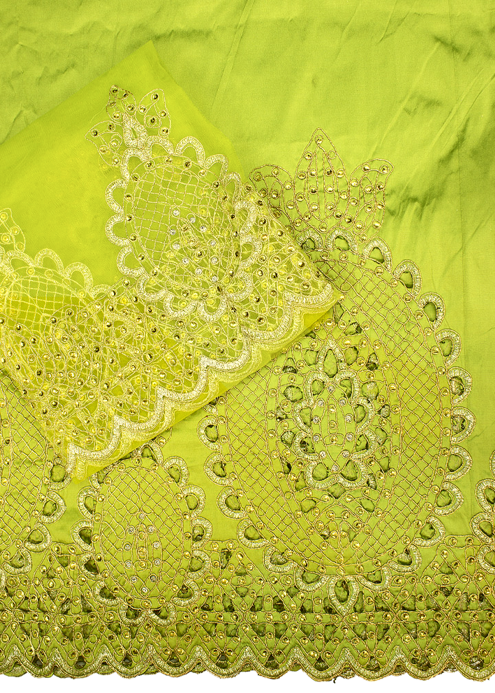 GBL018-LGN - 2pc set, Hand Cut George Lace & Blouse Net Fabric - Lime Green