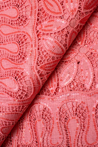GPR073-PCH - Sequined Guipure Lace - Peach