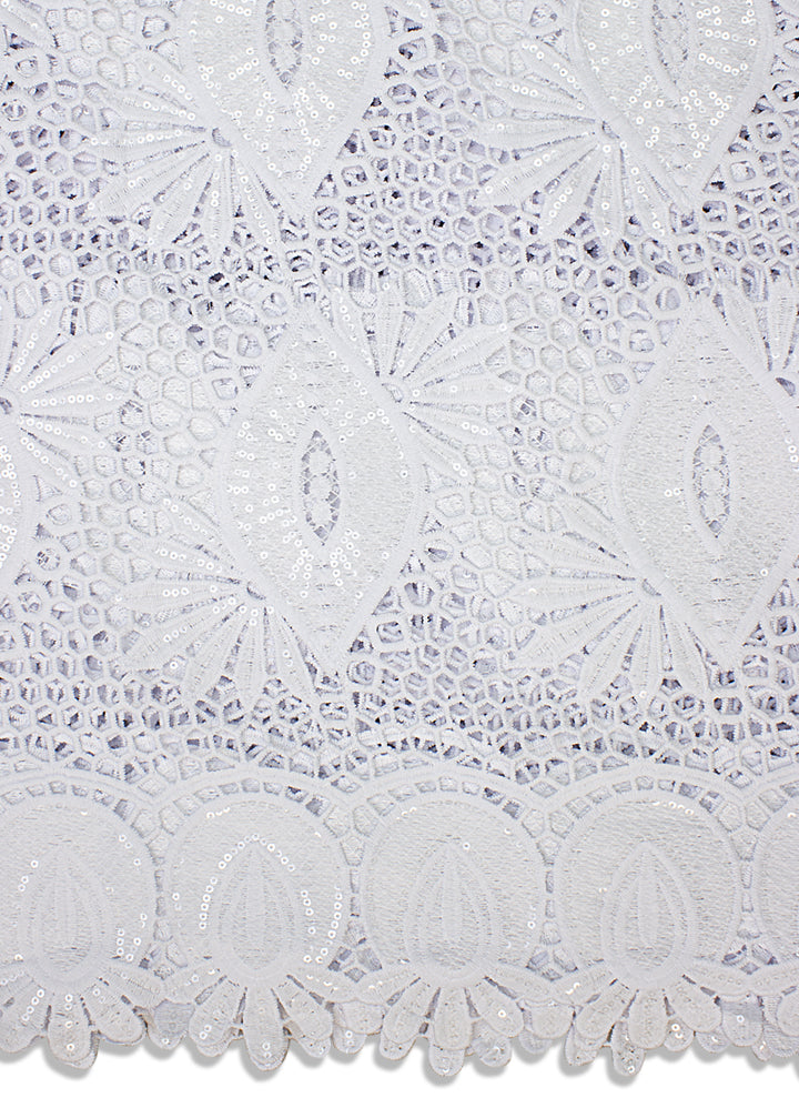 GPR076-WHT - Sequined Guipure Lace - White