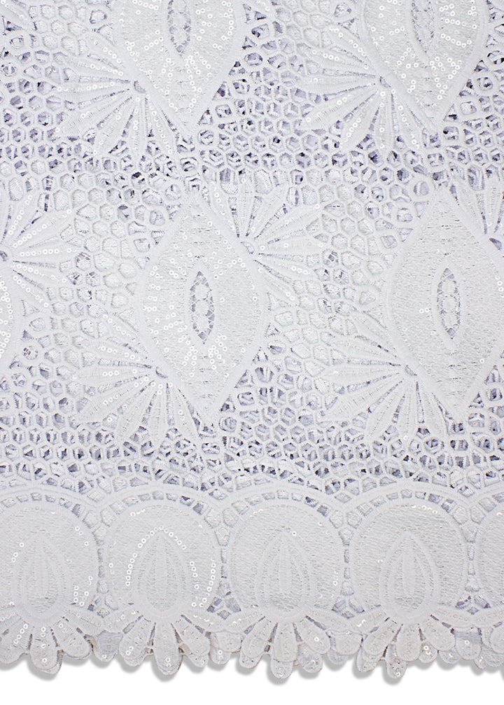 GPR076-WHT - Sequined Guipure Lace - White