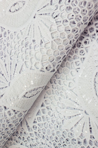 GPR076-WHT - Sequined Guipure Lace - White