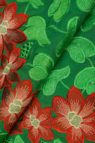IRE511-FGN - Voile Lace - Forest Green & Red