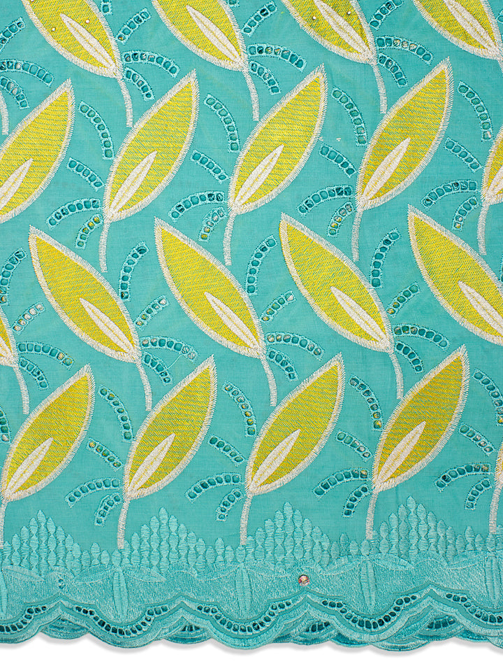 IRE524-AQB - Voile Lace - Aqua Blue & Gold