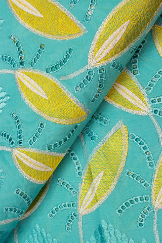 IRE524-AQB - Voile Lace - Aqua Blue & Gold